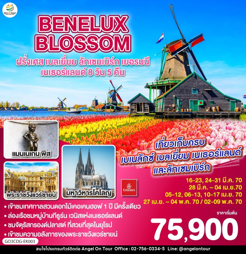 ทัวร์ยุโรป BENELUX BLOSSOM ฝรั่งเศส เบลเยี่ยม ลักเซมเบิร์ก เยอรมนี เนเธอร์แลนด์ - บริษัท แองเจิลออนทัวร์ จำกัด