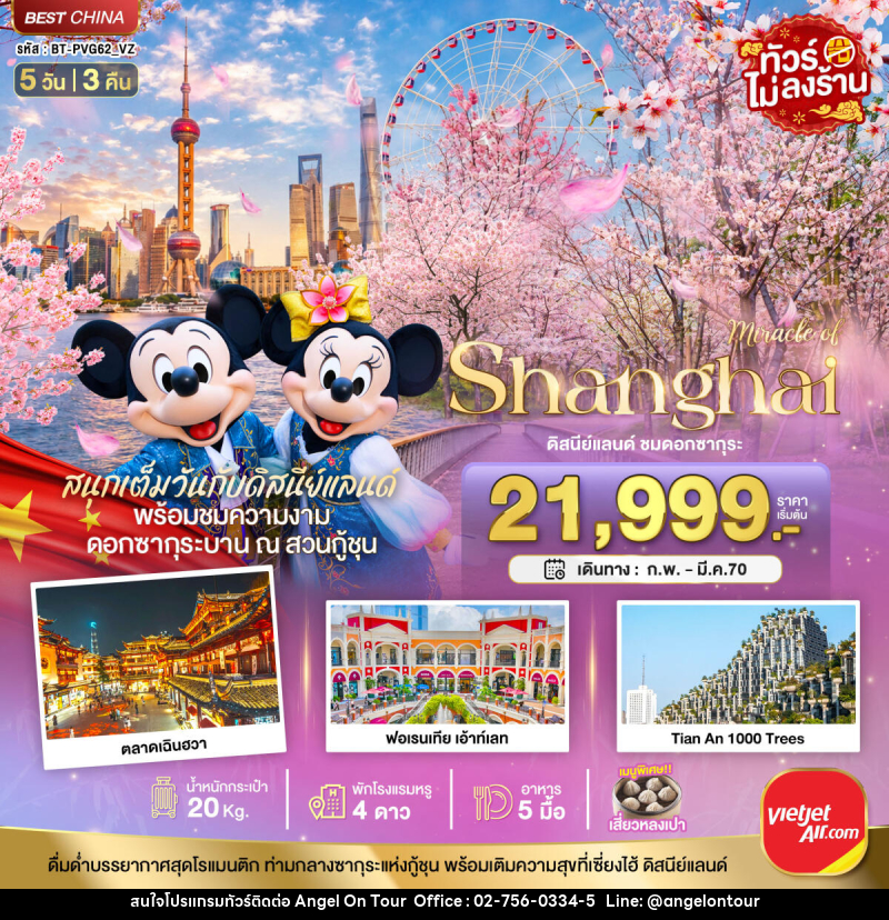 ทัวร์จีน มหัศจรรย์ เซี่ยงไฮ้ ดิสนีย์แลนด์ ชมดอกซากุระบาน - บริษัท แองเจิลออนทัวร์ จำกัด