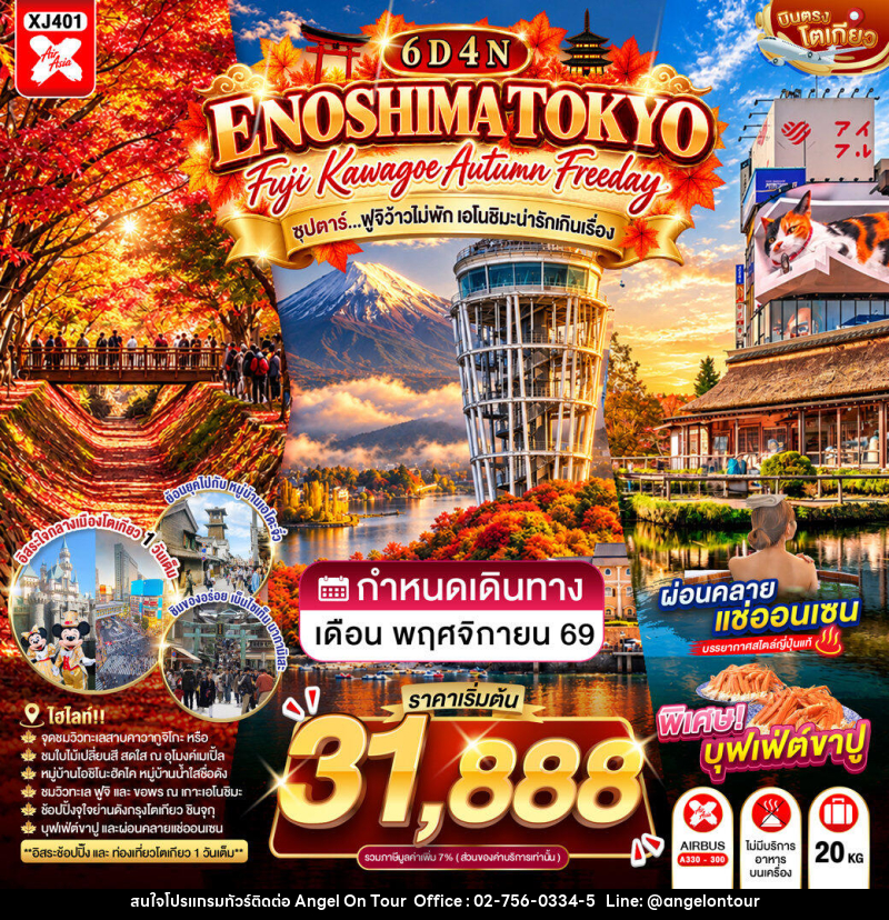 ทัวร์ญี่ปุ่น TOKYO FUJI KAWAGOE ENOSHIMA AUTUMN FREEDAY ซุปตาร์…ฟูจิว้าวไม่พัก เอโนชิมะน่ารักเกินเรื่อง - บริษัท แองเจิลออนทัวร์ จำกัด
