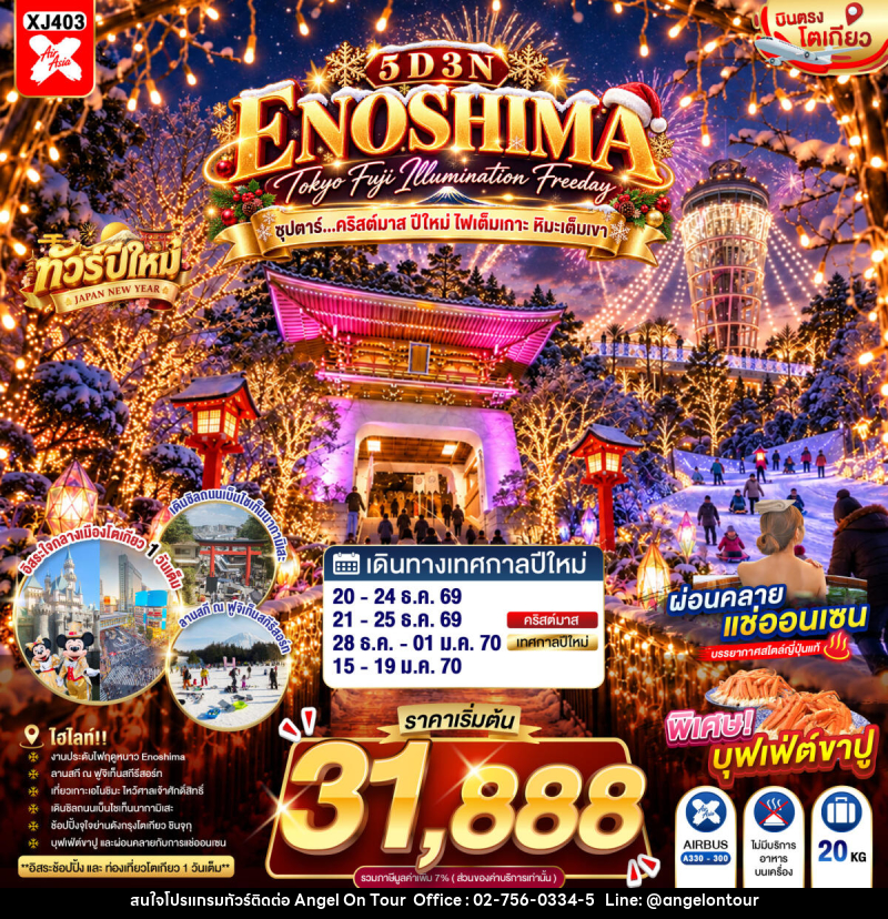 ทัวร์ญี่ปุ่น TOKYO FUJI ENOSHIMA ILLUMINATION FREEDAY ซุปตาร์...คริสต์มาส ปีใหม่ ไฟเต็มเกาะ หิมะเต็มเขา - บริษัท แองเจิลออนทัวร์ จำกัด
