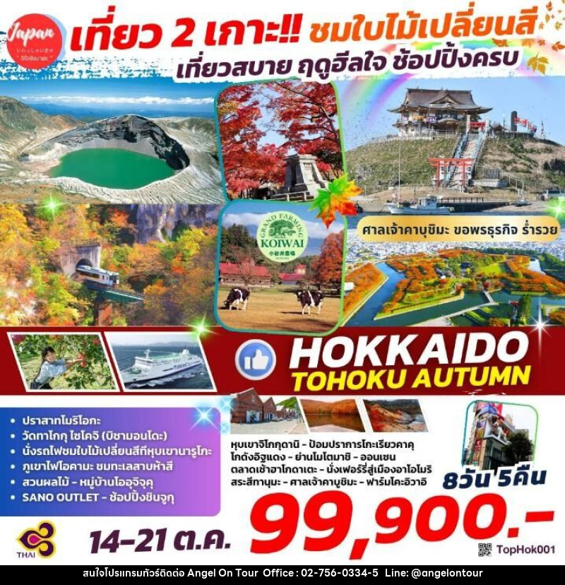 ทัวร์ญี่ปุ่น เที่ยว 2 เกาะ!! ชมใบไม้เปลี่ยนสี เที่ยวสบาย ฤดูฮีลใจ ช้อปปิ้งครบ HOKKAIDO TOHOKU AUTUMN - บริษัท แองเจิลออนทัวร์ จำกัด