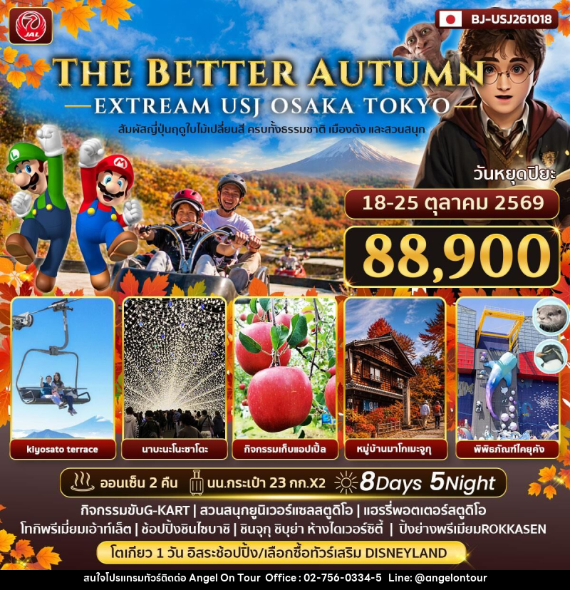 ทัวร์ญี่ปุ่น THE BETTER AUTMN EXTREAM USJ OSAKA TOKYO - บริษัท แองเจิลออนทัวร์ จำกัด