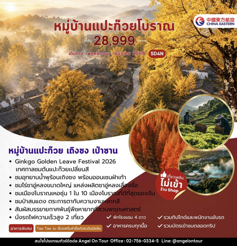 ทัวร์จีน หมู่บ้านแปะก๊วย เถิงชง เป่าซาน - บริษัท แองเจิลออนทัวร์ จำกัด