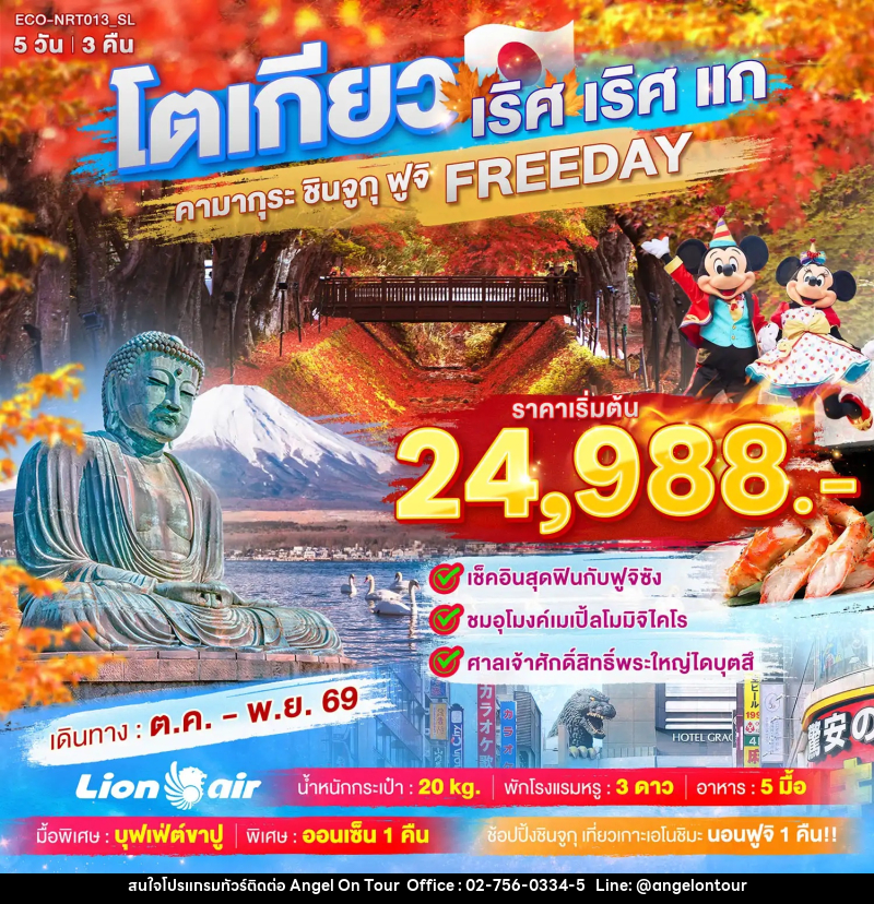 ทัวร์ญี่ปุ่น TOKYO เริศ เริศแก คามากุระ ชินจูกุ ฟูจิ FREEDAY - บริษัท แองเจิลออนทัวร์ จำกัด